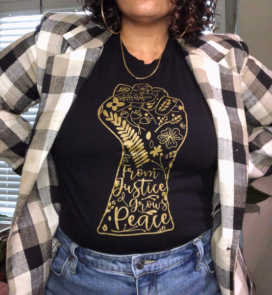 From Justice Grows Peace Black T-Shirt