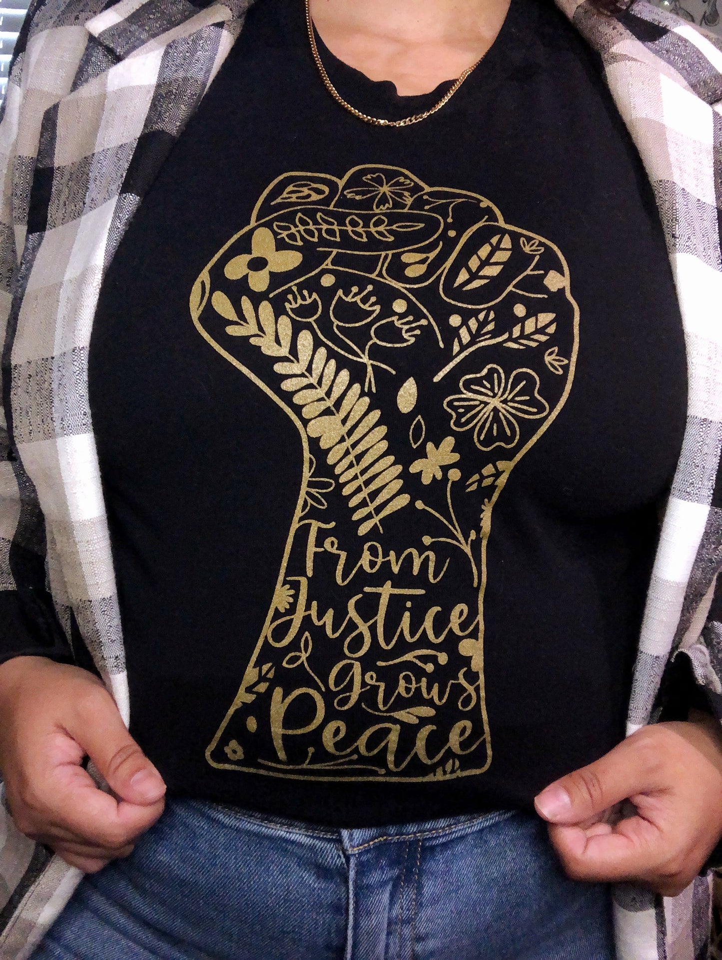 From Justice Grows Peace Black T-Shirt