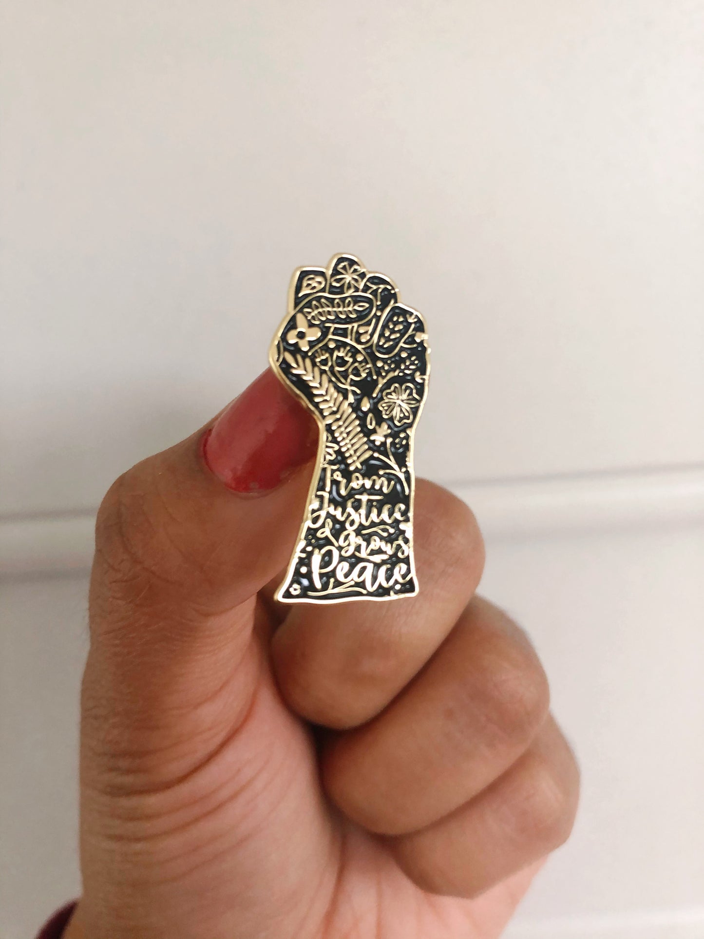 From Justice Grows Peace Enamel Pin
