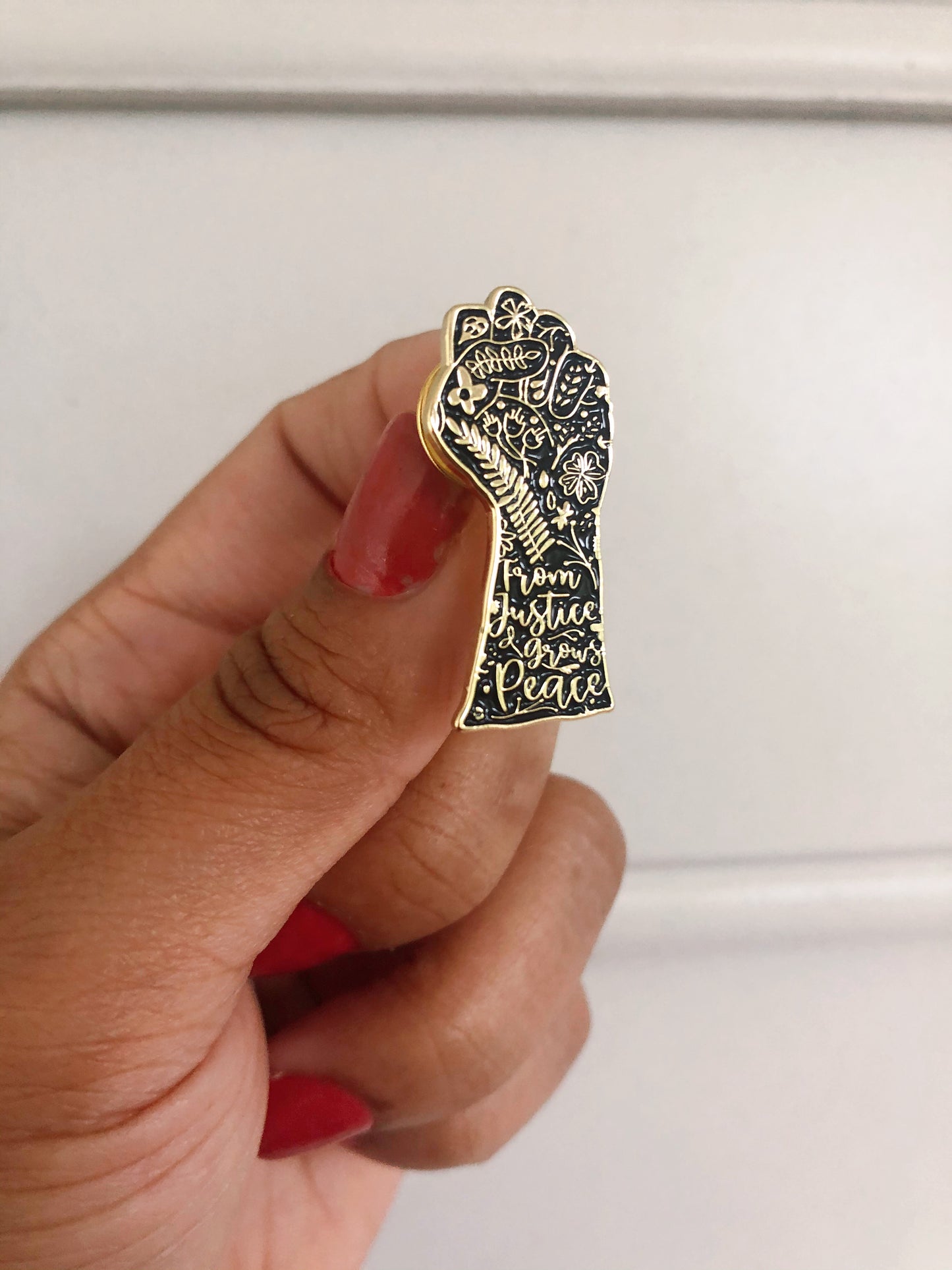 From Justice Grows Peace Enamel Pin